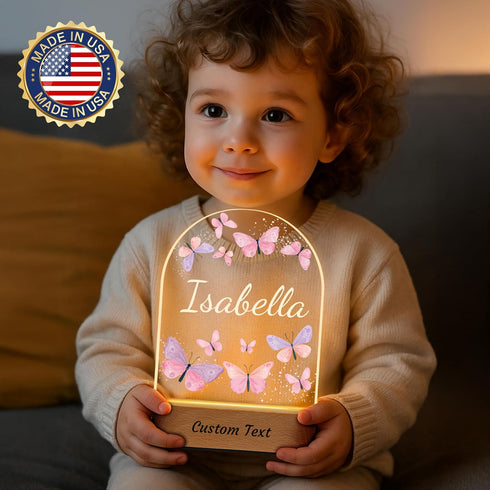 7GEEFT Personalized Name LED Night Light for Kids Girls, Custom Baby Gifts, Baby Shower Newborn Birthday Butterfly
