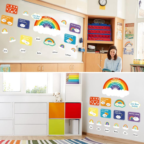 Tatuo 69 Pcs Calm Down Cloud Mini Bulletin Board Set, Rainbow Cloud Cutouts for Classroom