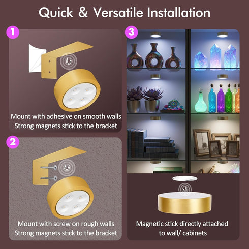 Kandicyar 3-Pack 13 Picture Lights for Wall, RGB Color Changing Led Art Display Light with Rechargeable Battery
