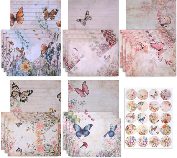 Alrhso Stationary Letter and Envelopes Set Floral Butterfly Stationary Paper and Envelopes Set