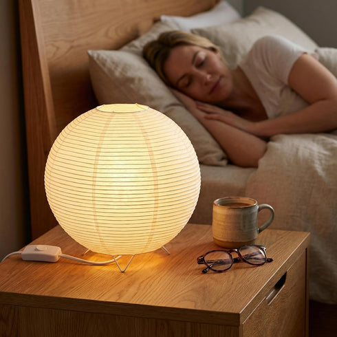 E14 Bulb, Totority Modern Paper Table Lamp, Japanese Lantern Style Bedside Night Light for Bedroom & Living Room