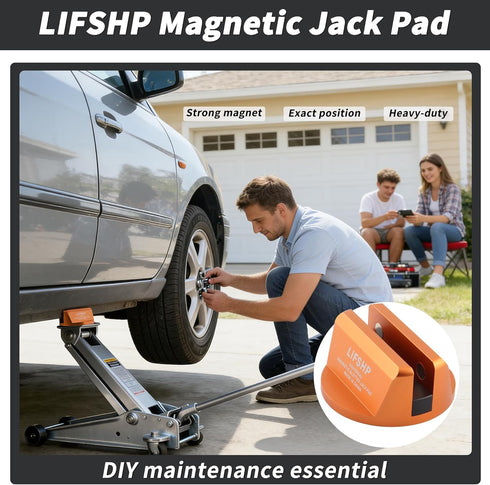 Pinch Universal Aluminum Grooved Magnetic Jack Pad, Jacking Puck Weld Frame Rail Adapter, for Car SUV Truck Pickup