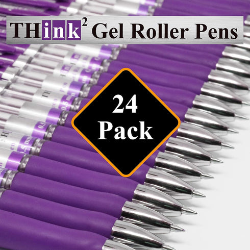 THINK2MASTER Retractable Gel Pens, 24 Pens - Purple Ink, Fine Point (0.5mm) Rollerball Pens with Comfort Grip
