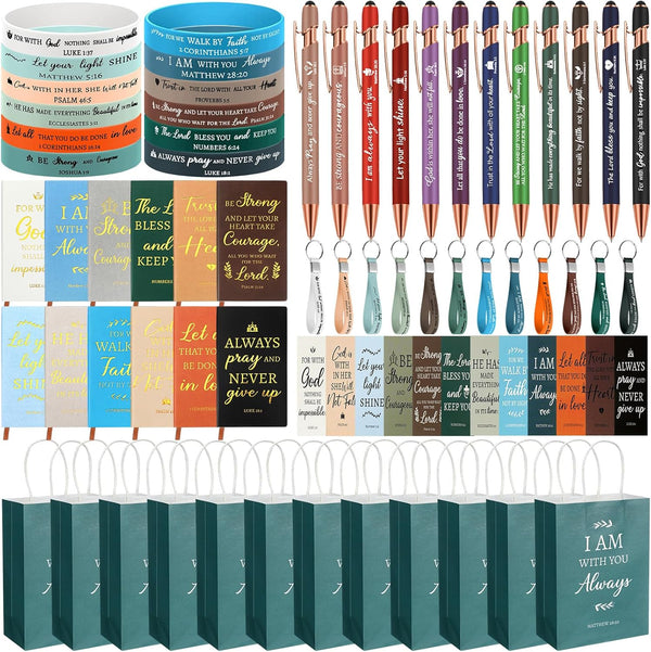 Zhanmai 72 Pcs Christian Gifts Set, Bulk Bible Verse Paper Bags, Ballpoint Pens, Notebook, Bookmark, Inspirational
