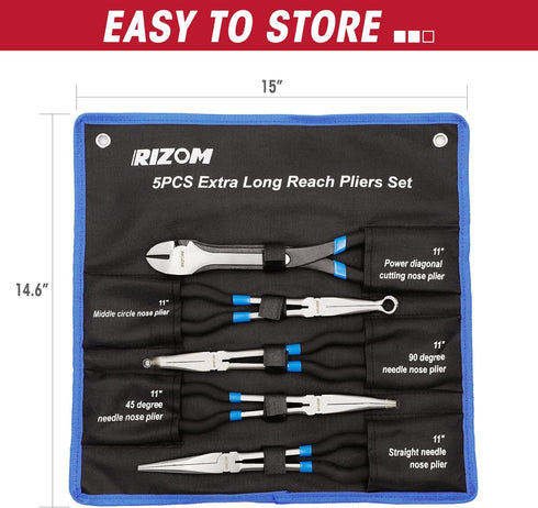 5-Piece 11 Inch Set, Set, 45&90 RIZOM Long Needle Nose Pliers Extra Long Reach Pliers Bent Needle Nose Pliers, Circle