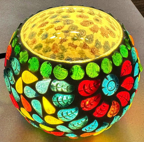 Indibliss Rajasthani Handcrafted Traditional Decorative Mosaic Glass Table Lamp with LED Lights - Multicolour