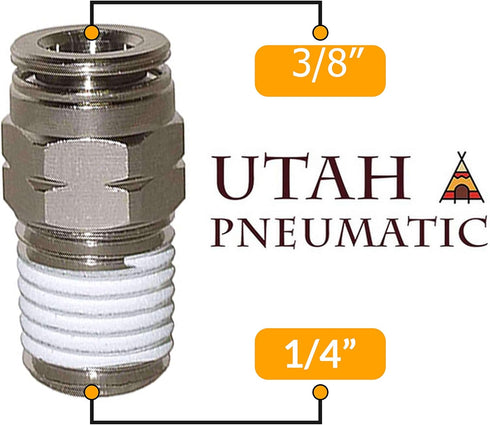 3/8" Od 1/4" Npt Air Union Male Push-To-Connect Fittings, Straight Nickel-Plated Brass Connectors (5 Pack)