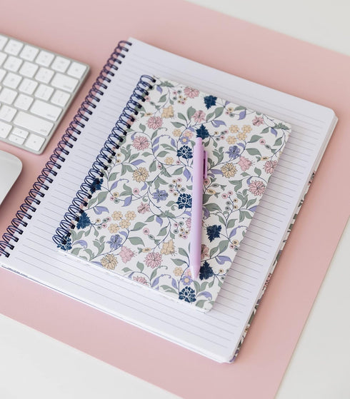 Steel Mill & Co Cute Floral Mini Spiral Notebook, 8.25" x 6.25" Journal with Durable Hardcover, 160 Lined Pages, Purple