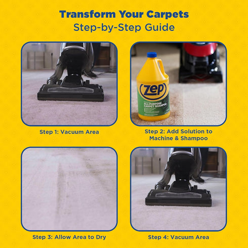 1 2) ZUCEC128 Zep All-Purpose Carpet Shampoo Concentrate Cleaner - Gallon (Case of - Professional Formula Removes Dirt