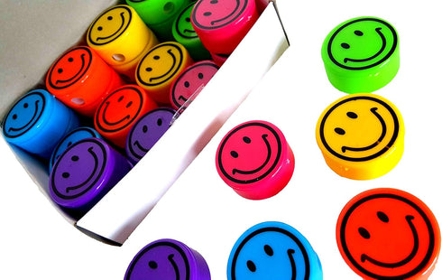 Pencil Sharpeners for Kids with Removable Neon Colored Lids, 48 Pack - Smile FACE