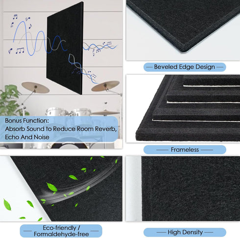 BXI Felt Bulletin Board with Pins & Magnetic Dry Erase Whiteboard Combo, 8 Pcs Self-Adhesive Tiles