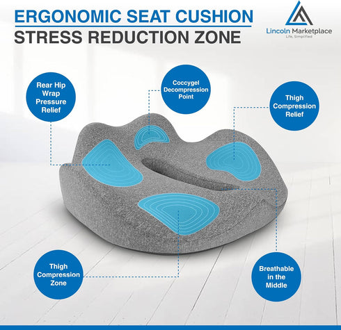 Generic Extra-Dense Memory Foam Seat Cushion Ergonomic Design for Pain Relief, Posture Support & Pressure Reduction