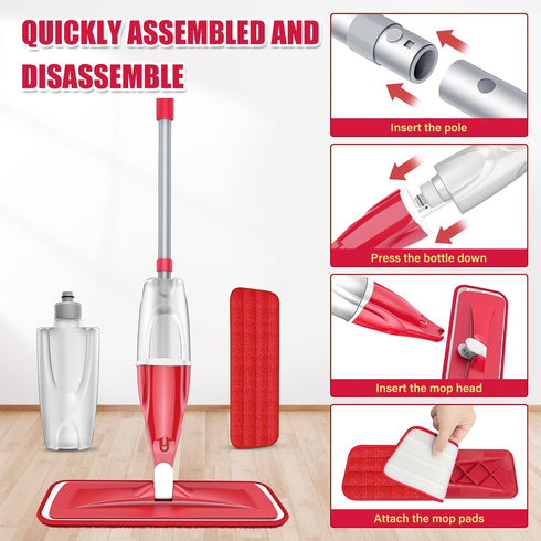 Spray Wet Mops for Hardwood Floor Cleaning, EXEGO Microfiber Dry Dust Spray Mop with Washable Pads