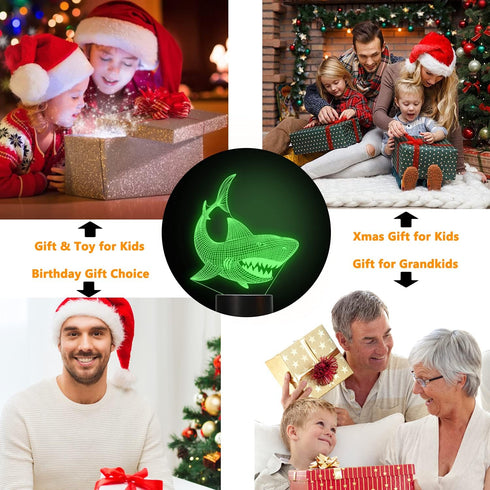 3D 16 FULLOSUN Shark Illusion Night Light Animal Touch Table Desk Lamp, with Remote Control Colors Optical USB LED