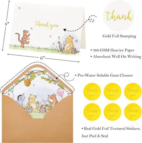 50 Pack Crisky Cute Bear Thank You Cards Blank Inside with Envelopes and Stickers for Birthdays, Baby Showers