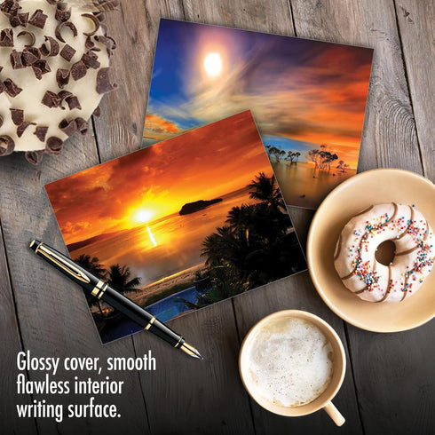 The Best Card Company - 20 Blank Landscape Nature Note Cards (4 x 5.12 Inch) - Sun Settings (10 Designs, 2 Each)