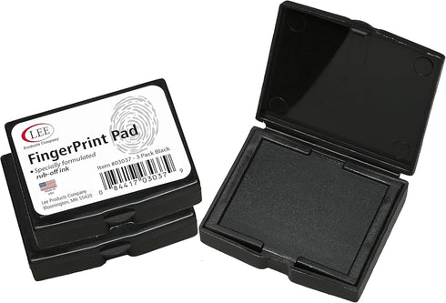 LEE Inkless Fingerprint Pad, Black, 2.25" x 1.75", 3/Pack