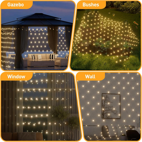 10ft 10ft 270 8 Leisure world x LED Net Lights Mesh Fairy String Decorative Outdoor Warm White Modes Net with Remote