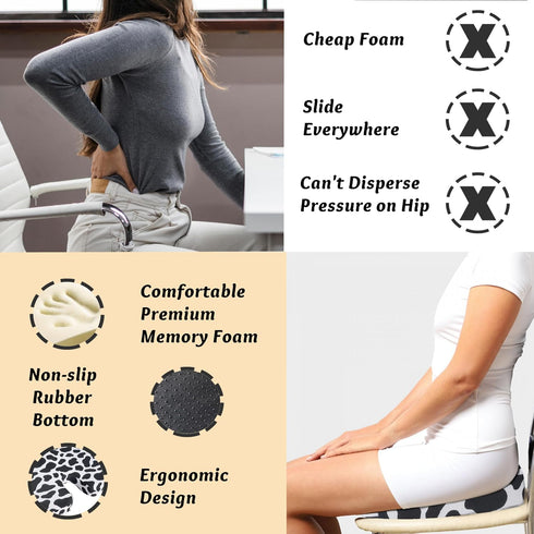 Nojuikm Tailbone Tailbone Cowprint Seat Cushion for Pain Relief Office Computer Memory Foam Chair Cushion for Pressure