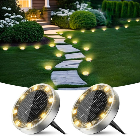 Peasur Solar Ground Lights Outdoor, 2 Pack Flat Solar Powered Disc Lights,