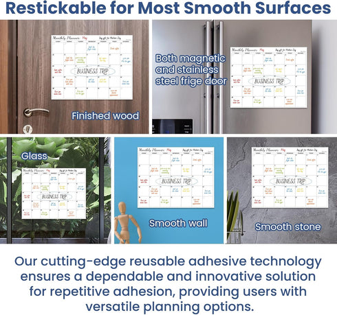 Clever Clean Non-Magnetic Dry Erase Calendar for Fridge, Reusable Calendar with 6 Dry Erase Markers, Whiteboard Calendar Sticks to Any Smooth Surface, Dry Erase Fridge Calendar. by Clever Clean