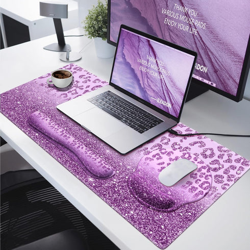 iLeadon 4in1 Mouse Pad Set - Large Gaming Desk Mat, Mouse Pad with Wrist Rest, Keyboard Wrist Rest, Coaster, Purple