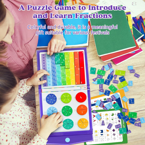 HEGYINI Magnetic Fraction Educational Puzzle STEM Toys Fraction Tiles and Fraction Circles Book Fraction Manipulatives