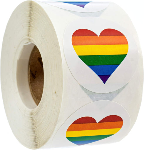 Rainbow Heart Stickers, 500 Colorful Gay Pride Stickers, 1.5" Circle Pride Heart Labels