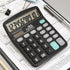 M&G 12 Digit Desk Calculator with Large LCD Display, Dual Solar Power and Battery, Big Button for Office (Black)