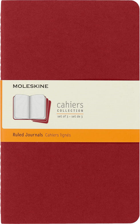 Moleskine Cahier Journal, Soft Cover, Large (5" x 8.25") Ruled/Lined, Cranberry Red, 80 Pages (Set of 3)