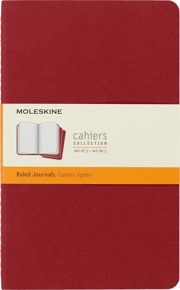 Moleskine Cahier Journal, Soft Cover, Large (5" x 8.25") Ruled/Lined, Cranberry Red, 80 Pages (Set of 3)