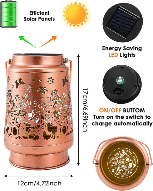 Chicken Solar Lantern Outdoor - Rooster Decor Waterproof Hanging Lights Decorative Metal Lighting Lamp for Garden Patio