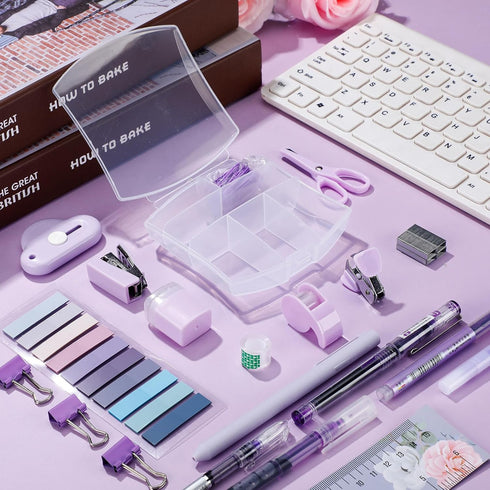 Mini Office Supply Kit - Includes Stapler, Tape Dispenser, Staple Remover, Paper Clips, Scissors, Staples, Pen,