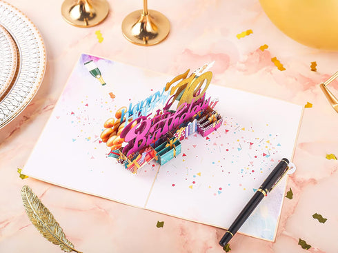 Liif Happy 70th Birthday Pop Up Card, Glitter 70 Birthday Card for Women, Men, with Message Note & Envelope