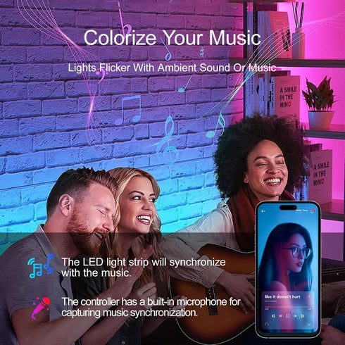 50 44 FT LED Lights For Bedroom, Music Synchronized RGB Color Changing LED Strip Lights, With Key Infrared Remote