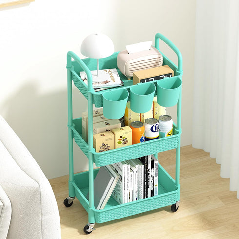 MOYIPIN 3-Tier 3 Plastic Rolling Utility Cart with Handle,Utility Storage Cart for Office, Living Room, Kitchen,Movable