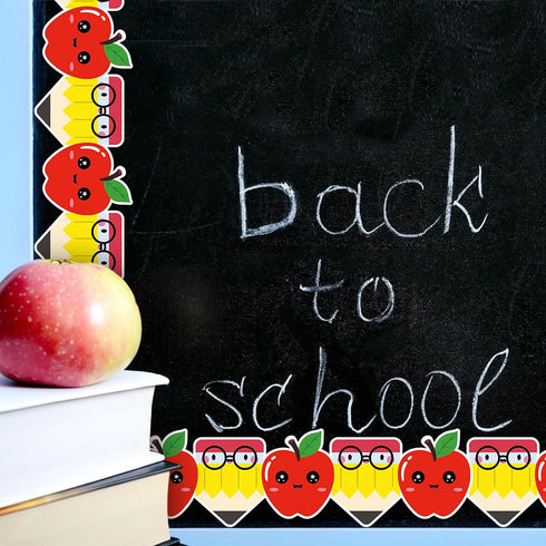 FYSUIMU Back to School Bulletin Board Border Cartoon Pencil Apples Die Cut Trim Border Roll for Classroom Chalkboard