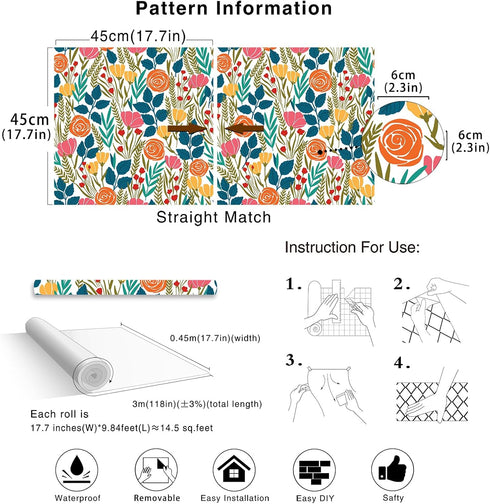 HAOKHOME 93386-4 Peel and Stick Wallpaper Floral Removable Contact Paper for Bathroom Decor