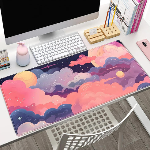 Cute Kawaii Clouds Desk Mat, Pink Purple XXL Large Mouse Pad for Gaming, Laptop, Computer Keyboard, Desk Decor 31.5''X