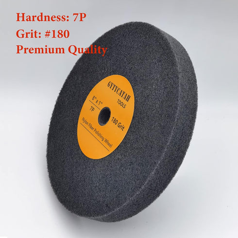 Deburring Wheel, Nylon Fiber Polishing Wheels, 8" x 1" Thickness x 5/8" Arbor, 180 Grit, 7P