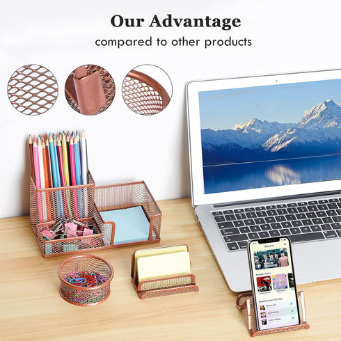 Pen Holder for Desk, 6 Pieces Mesh Organizer Set, 3 Compartments for Home Office Supplies Caddy Storage