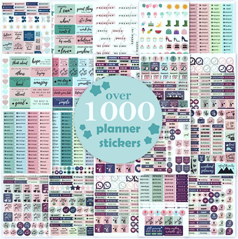 Planner Stickers - Set of Over 1,000 Colorful Stickers, 20 Sheets for Busy Bee Planners