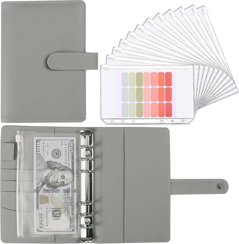 Money Saving Binder with 12pcs Zipper Envelopes, A6 Budget Planner for Managing Budgets and Saving Money (Gray-7.4IN)