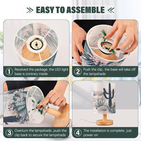 Qilmy Desert Landscape Cacti Bedside Table Lamp with USB Port, Warm LED Small Nightstand Lamp for Bedroom, Living Room