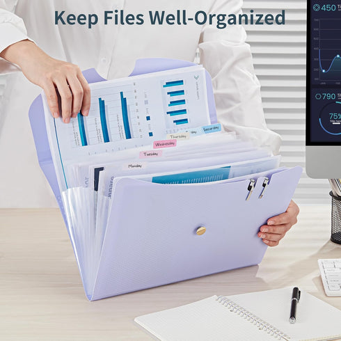 JARLINK 7 Pockets Expanding File Folder, A4 Size Accordion File Folders with 12 Labels, Cute Paper Organizer for Home