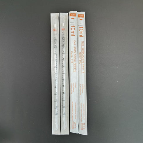 Generic 10 mL Serological Pipettes, Graduated, Drawn Tip, Orange Color Ring, Individually Wrapped,