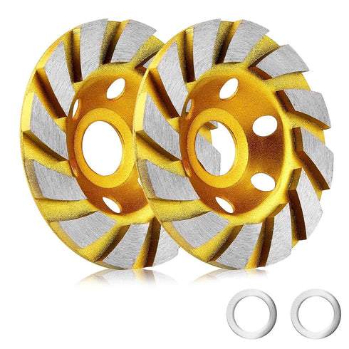 2 Pieces 4 Inch Concrete Stone Ceramic Turbo Diamond Grinding Cup Wheel, Heavy Duty Angle Grinder Wheels (Yellow)