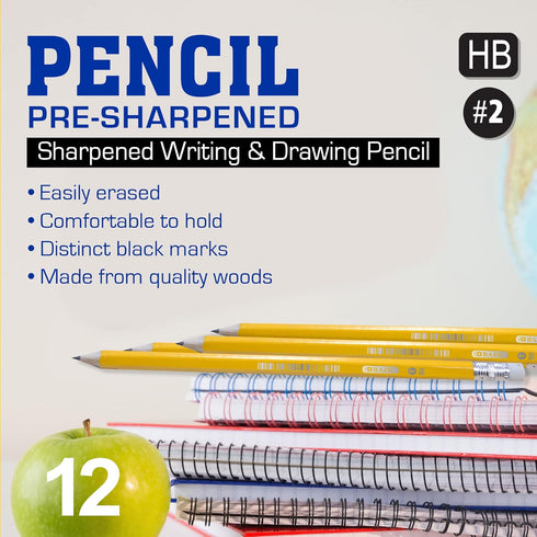 BAZIC Pre-Sharpened #2 Premium Yellow Pencil, 12/Pack
