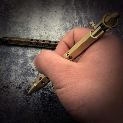 Six-Edge Solid Brass Pen, Bolt Action EDC Pocket Signature Pen