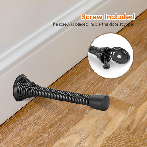 Ravinte Door Stoppers, 18 Pack Black Spring Door Stops with Rubber Bumper for Bottom of Door